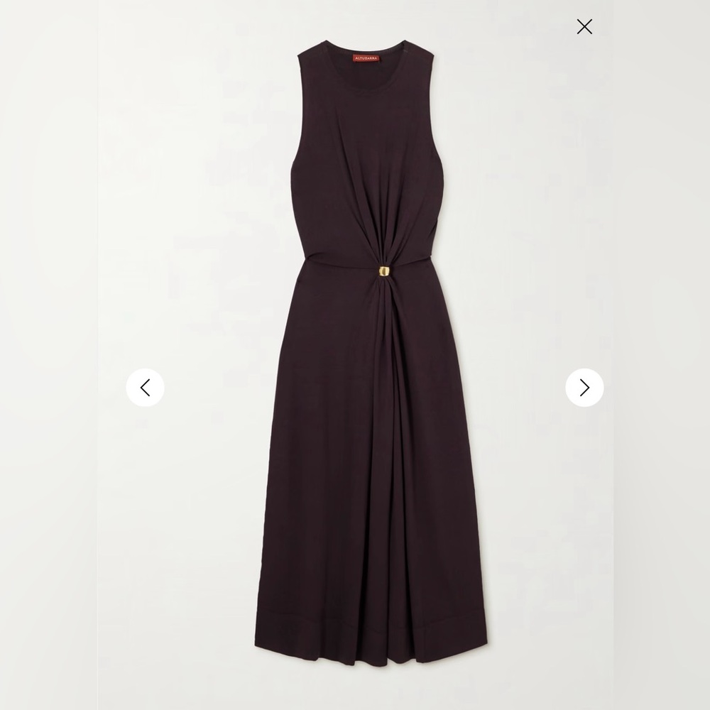 ALTUZARRA brown Saralien embellished gathered stretch-knit midi dress - SM *NWT*